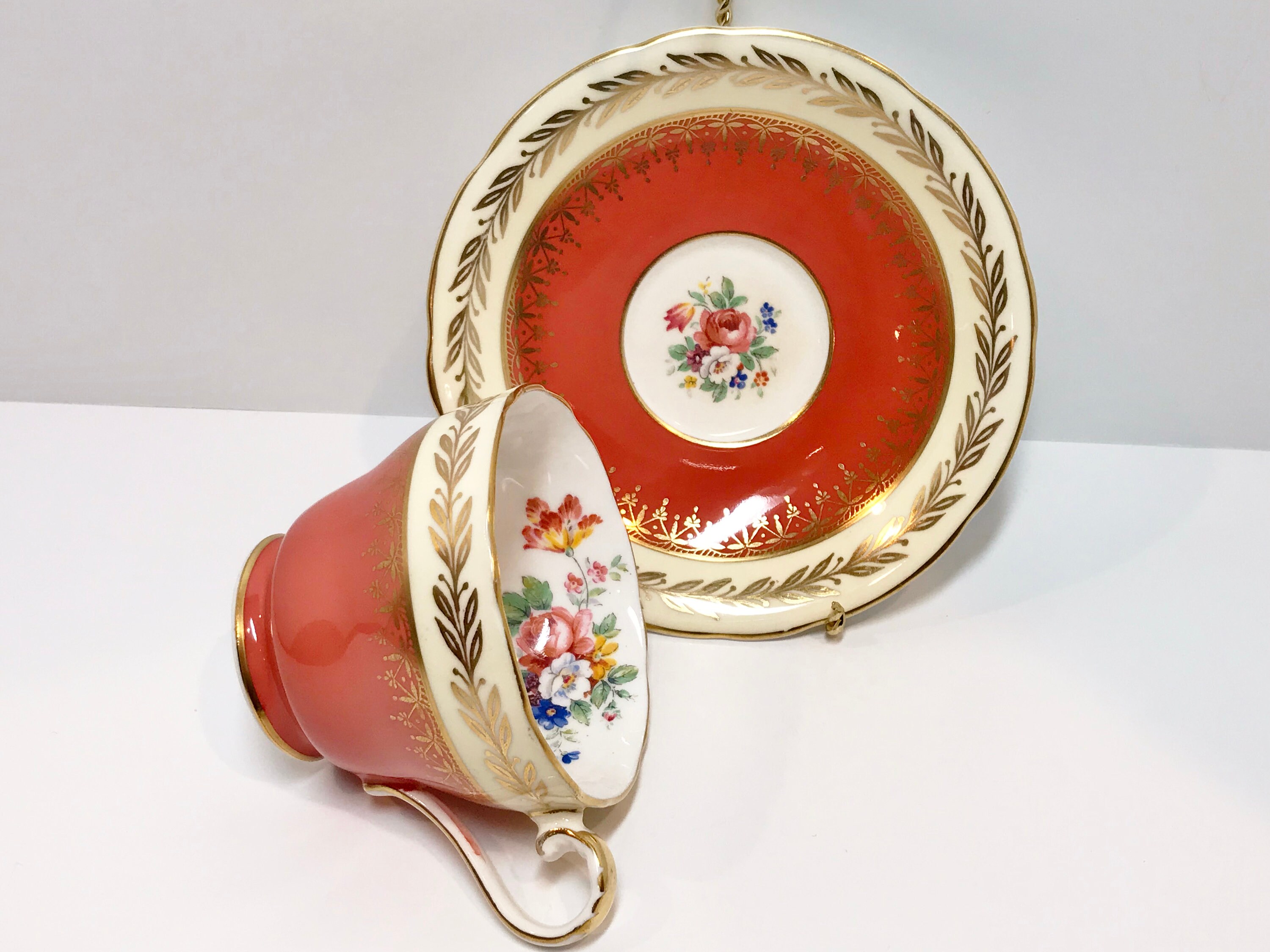 Captivating Aynsley Tea Cup and Saucer, Gold Orange Cups, Antique Tea