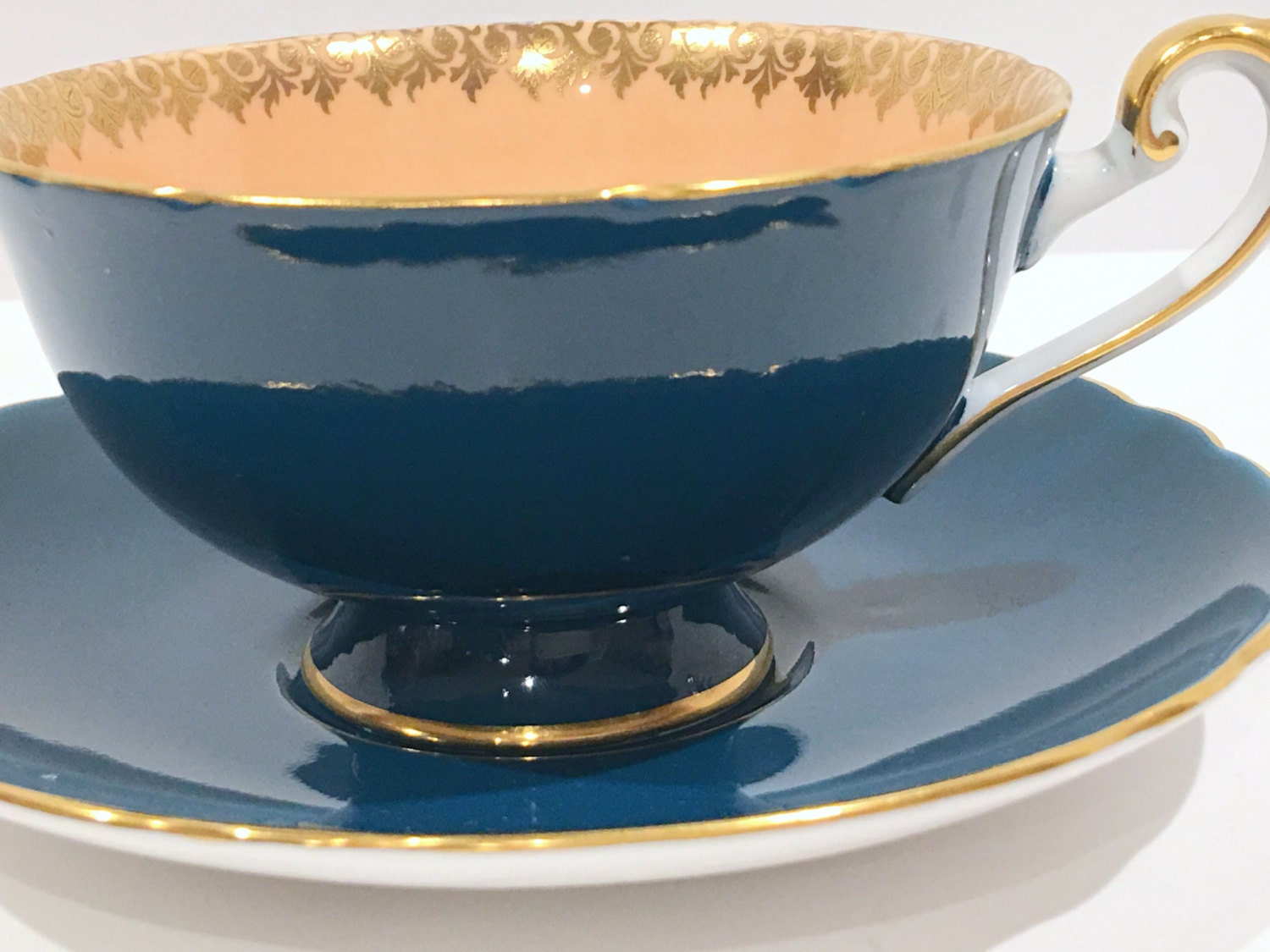 Antique Shelley Tea Cup And Saucer Shelley China Teal Fruit Cup 