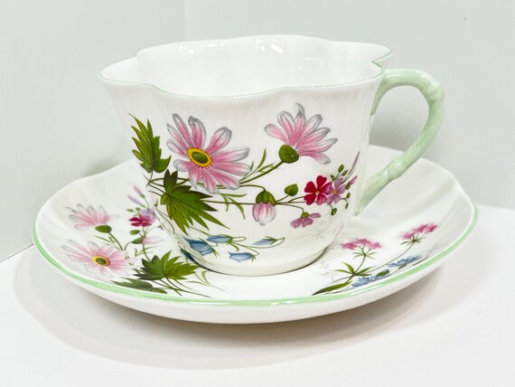 Crown Staffordshire Teacup and Saucer, Wild Flowers, Housewarming Gift for Her, Friendship Gift, Floral Teacup