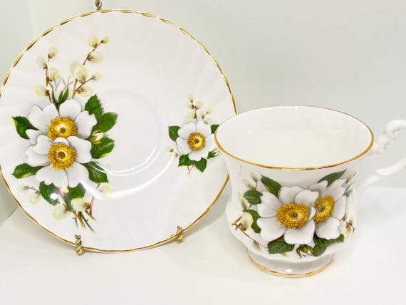 Pussy Willow Teacup, Royal Dover Teacup and Saucer, English Bone China, Antique Teacup, Vintage Teacup, Gift for Her, Anniversary Gift