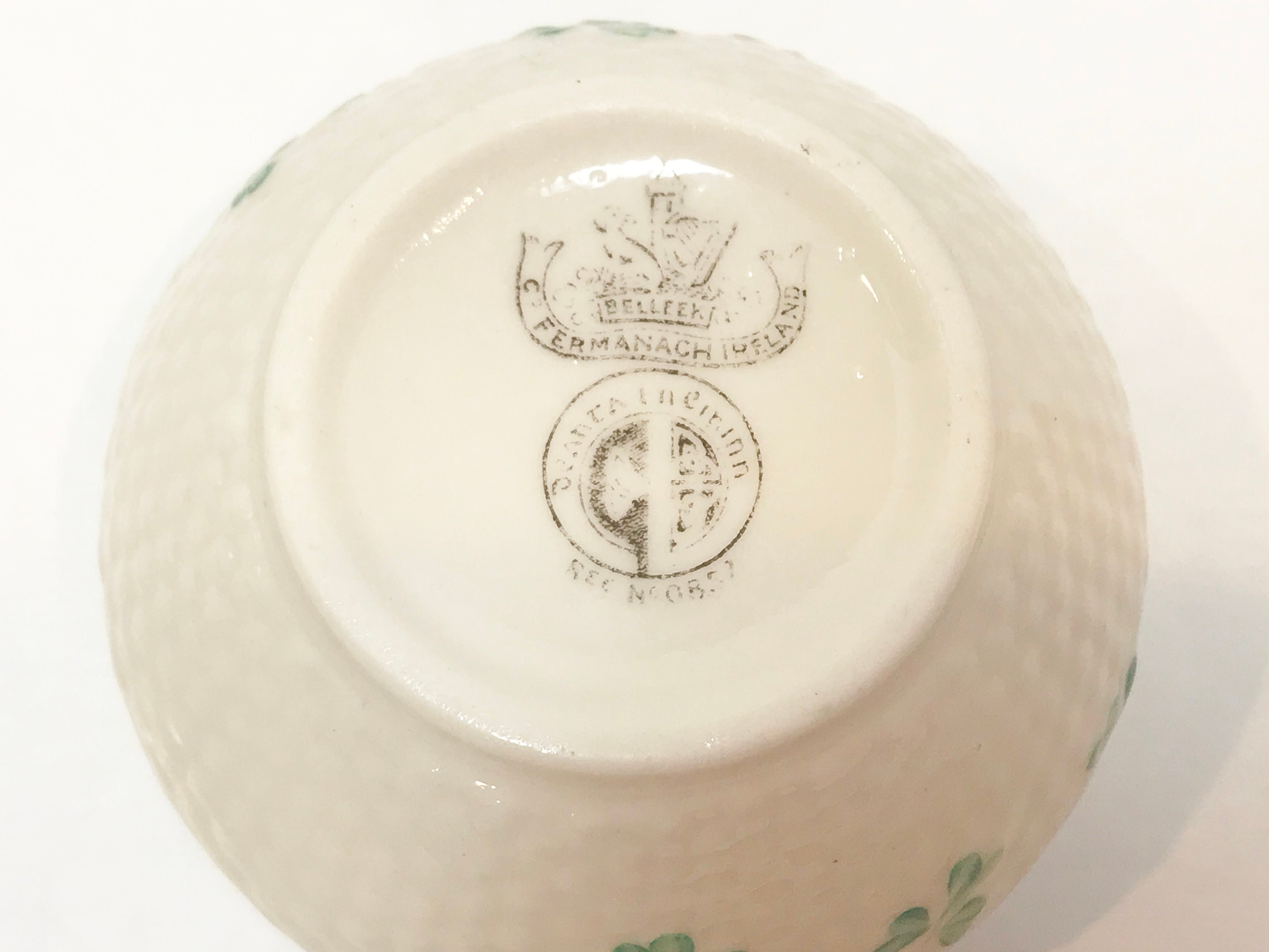 Black Mark Belleek, Belleek Sugar Bowl, Shamrock Ware Bowl, Irish Bowl, Made in Ireland, Belleek
