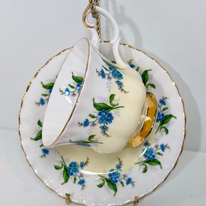 Royal Albert Tea Cup, Vintage Tea Cup, Floral Tea Cup, Forget Me Not Teacup, Montrose Shape, Gift for Her, Friendship Teacup, Yellow Tea Cup