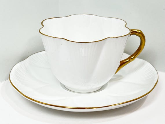 Shelley Teacup and Saucer, Dainty Shape, Shelley China, Gifts for Her, Anniversary Gift, Gift for Friend, White Teacup, Housewarming Gift