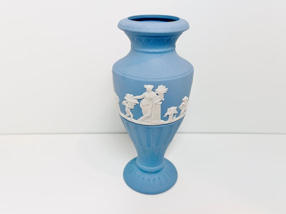Wedgwood Vase, Angel Bud Vase, Blue Wedgwood Vase, Wedgwood Cupid Vase, Wedgwood Jasperware Vase, Blue Jasperware, English Wedgwood Vase