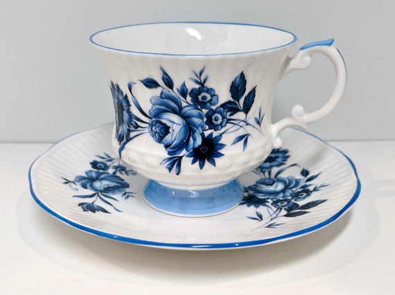 Royal Crest Teacup and Saucer , Blue Floral Tea Cup , Blue White Ware , Antique Tea Cups Vintage , Afternoon Tea , Housewarming Gift