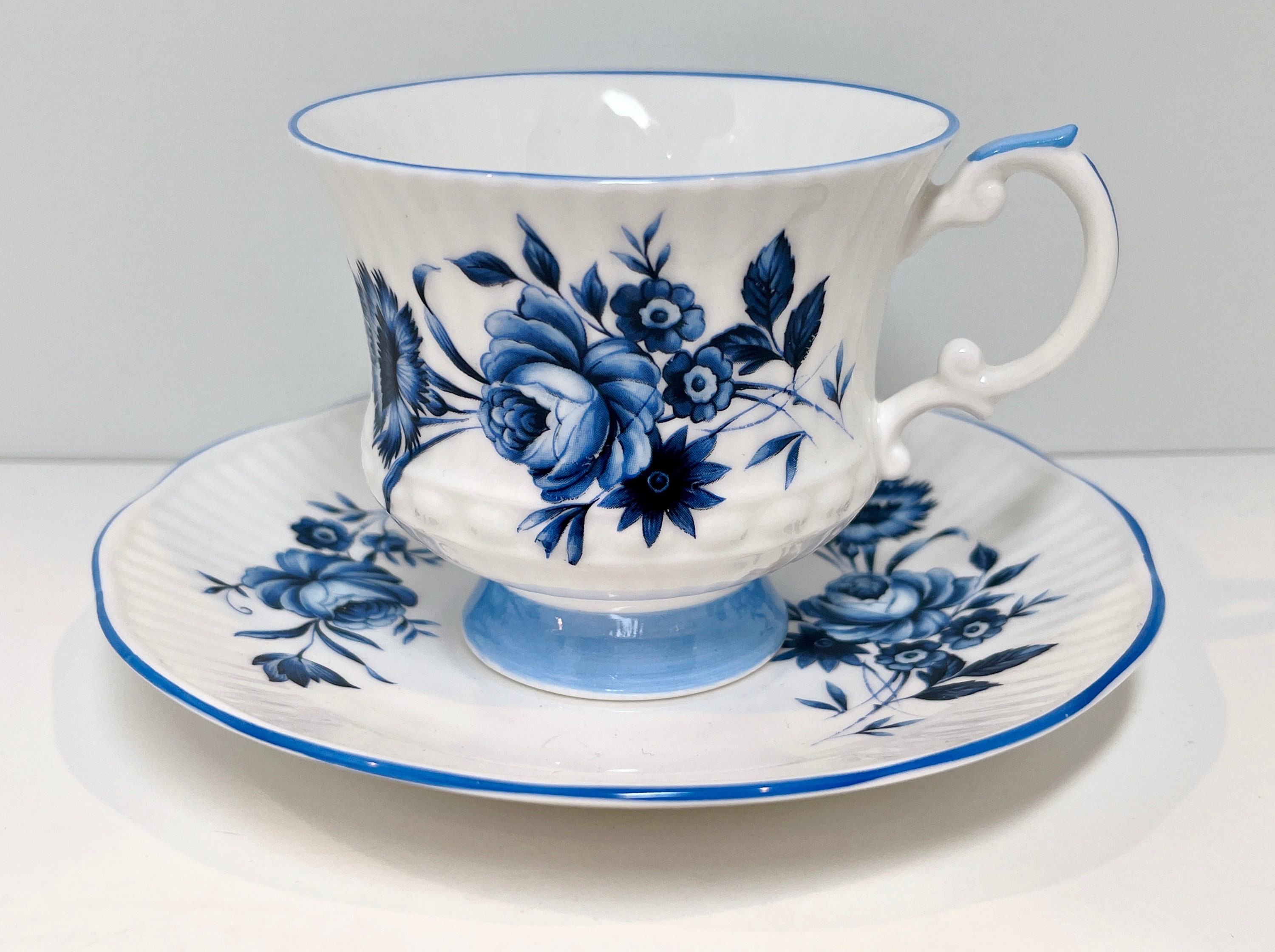 Blue Bone China Porcelain Tea Cup Set, British Royal Ceramic Cups for