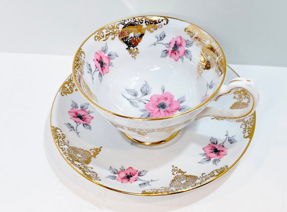 Westbrook Teacup and Saucer, Floral Teacup, Bone China Teacups, Housewarming Gift, Gifts for Her, English Teacup, Anniversary Gift