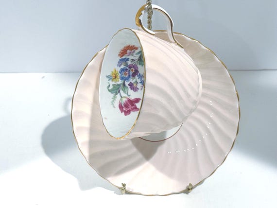 Aynsley Floral Teacup and Saucer: English Bone China