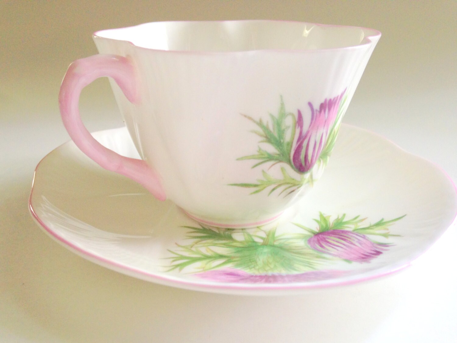 Scottish Thistle Shelley Tea Cup and Saucer, Thistle Pattern 13820