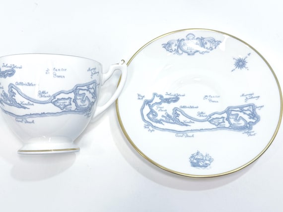 Bermuda Teacup, Coalport Teacup and Saucer, Blue White Ware, English Bone China, Gift for Bride, Gift for Him, Anniversary Gift