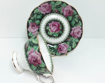 Royal Albert Teacup and Saucer: Needle Point Pattern