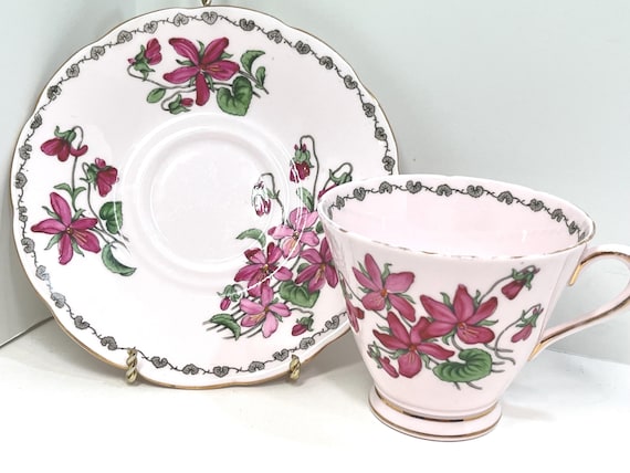 Tuscan Teacup and Saucer, Woodland Pattern, Floral Teacup, Gift for Friend, Anniversary Gift, Birthday Gift, Gift for Her, Housewarming Gift