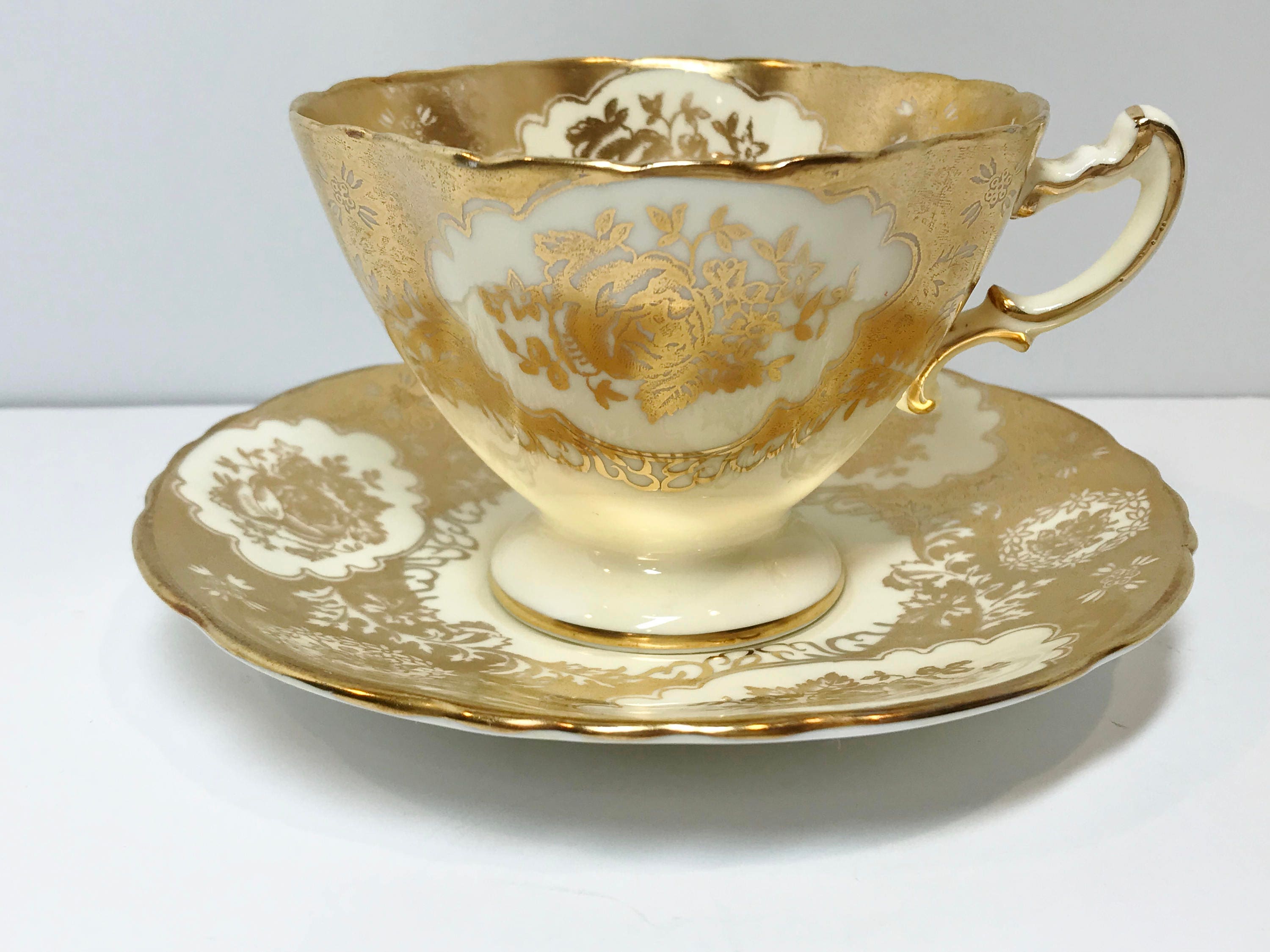 Hammersley Tea Cup and Saucer, Gold Tea Cups, Antique Teacups, Gold