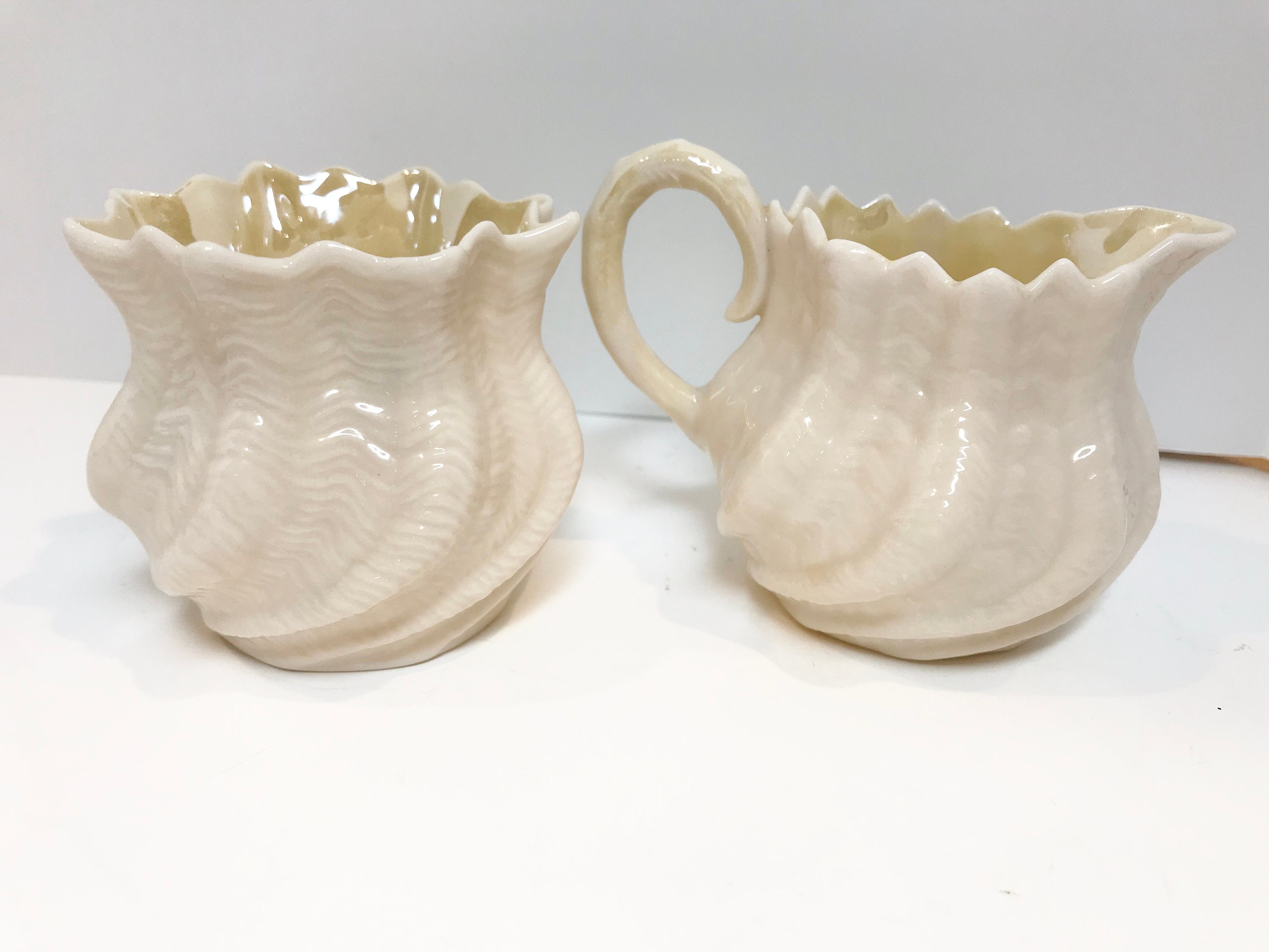 Reserved for SR, Belleek Sugar Bowl and Creamer, Green Mark Belleek