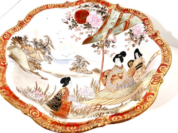 Kutani Bowl, Hand Painted Kutani, Japanese Bowl, Birds Flowers and Ladies Bowl, Gift for Her, Housewarming Gift, Anniversary Gift