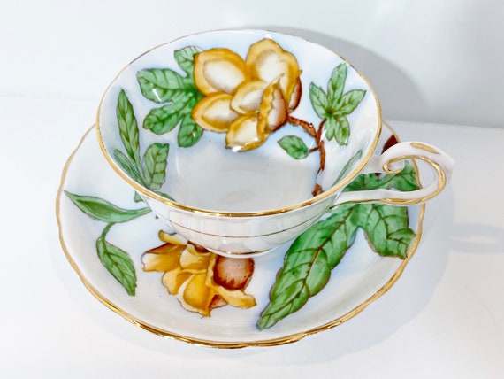 Hawaiian Flowers Teacup, Tuscan Teacup and Saucer, Wood Rose Pattern, English Bone China, Floral Teacup, Gift for Her, Housewarming Gift