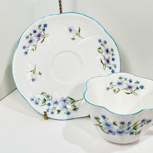 Shelley Teacup and Saucer, Blue Rock Pattern, Anniversary Gift, Gift for Her, Tea Party, English Teacup