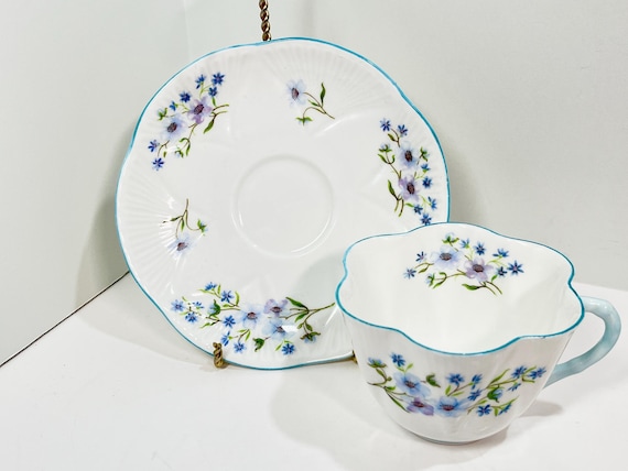 Shelley Teacup and Saucer, Blue Rock Pattern, Anniversary Gift, Gift for Her, Tea Party, English Teacup