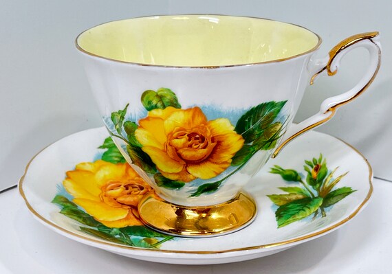 Paragon Rose Tea Cup and Saucer , Harry Wheatcroft Rose , Big Rose Tea Cup , English Teacup , Teatime Teacup , Yellow Rose Tea Cup