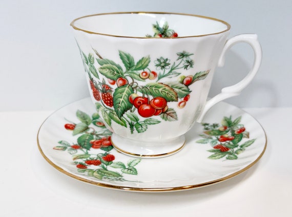 Raspberry Tea Cup , Royal Court Tea Cup and Saucer , Vintage Teacup  ,  English Tea Cup , Cherry Teacup , Afternoon Tea , Hostess Gift