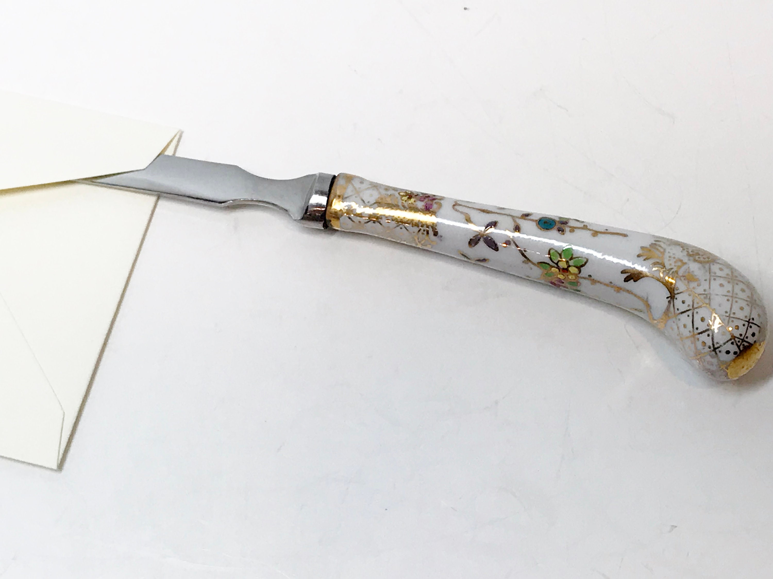 Sheffield Letter Opener, English Letter Opener, Porcelain Letter Opener, Hand Painted Letter