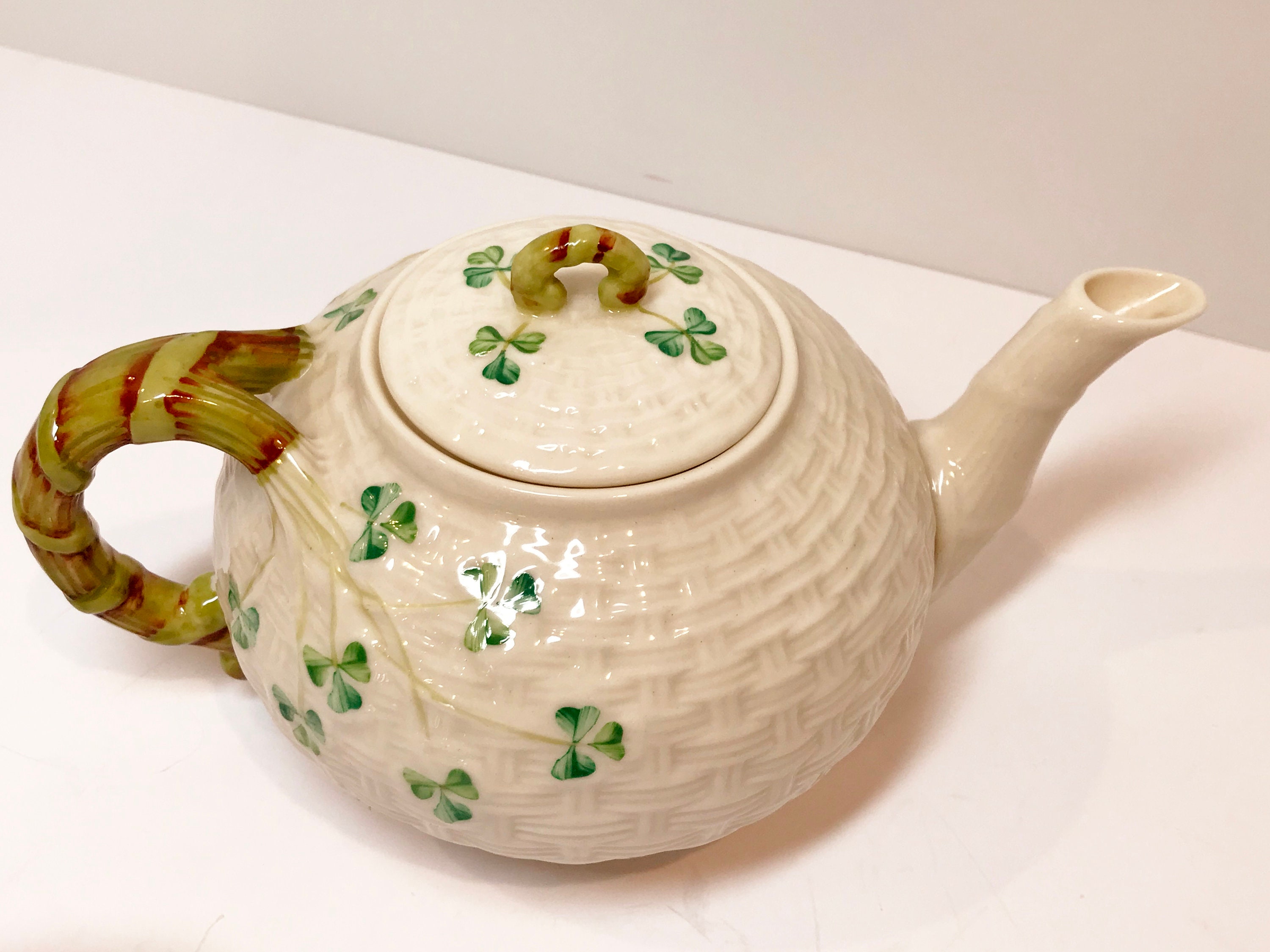 Small Shamrock Belleek Teapot, Irish Teapot, Belleek China, Green Mark