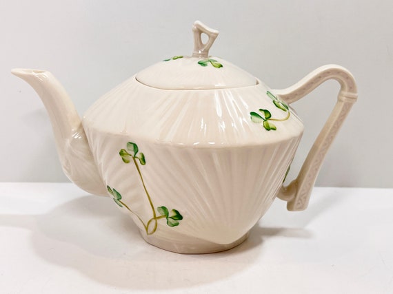 Shamrock Belleek Teapot , Irish Teapot , Belleek China , Green Mark Belleek , Harp Pattern , Shamrock Teapot , Tea for Two , Gift for Him