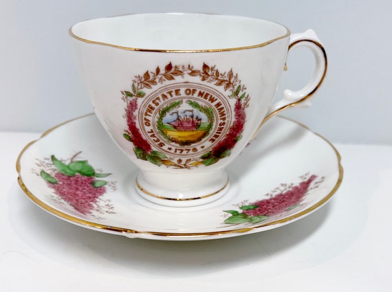 Royal Stuart Teacup and Saucer , New Hampshire Teacup , Antique Teacup , Vintage Teacup , English Bone China Cup , State Teacup