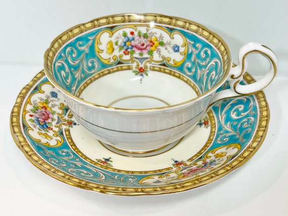 Aynsley Teacup and Saucer, Rochester Pattern, Hand Painted, Gift for Her, Anniversary Teacup, Gift for Friend, Housewarming Gift