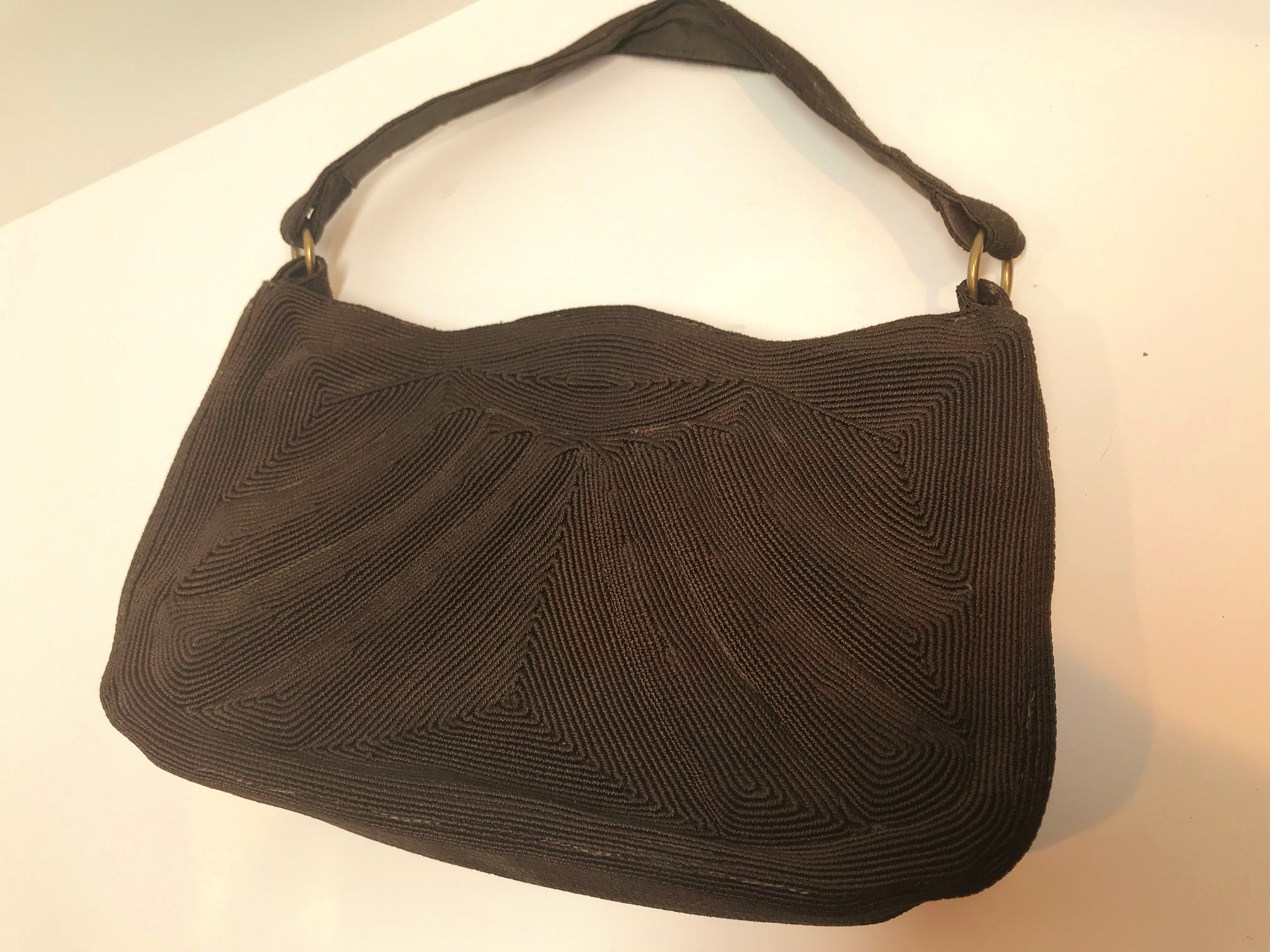 Reserved for J, Vintage Handbag, Corde Bag, Brown File Bag, Brown Purse