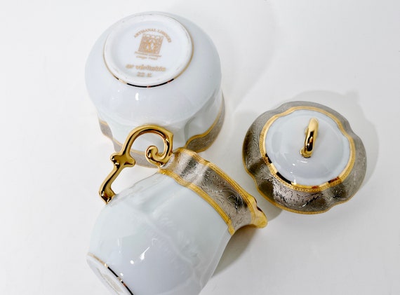 Limoges Creamer Sugar, French Limoges, Artisanal Limoges, Gold Trimmed Sugar Creamer, Gift for Her, Housewarming Gift, Anniversary Gift