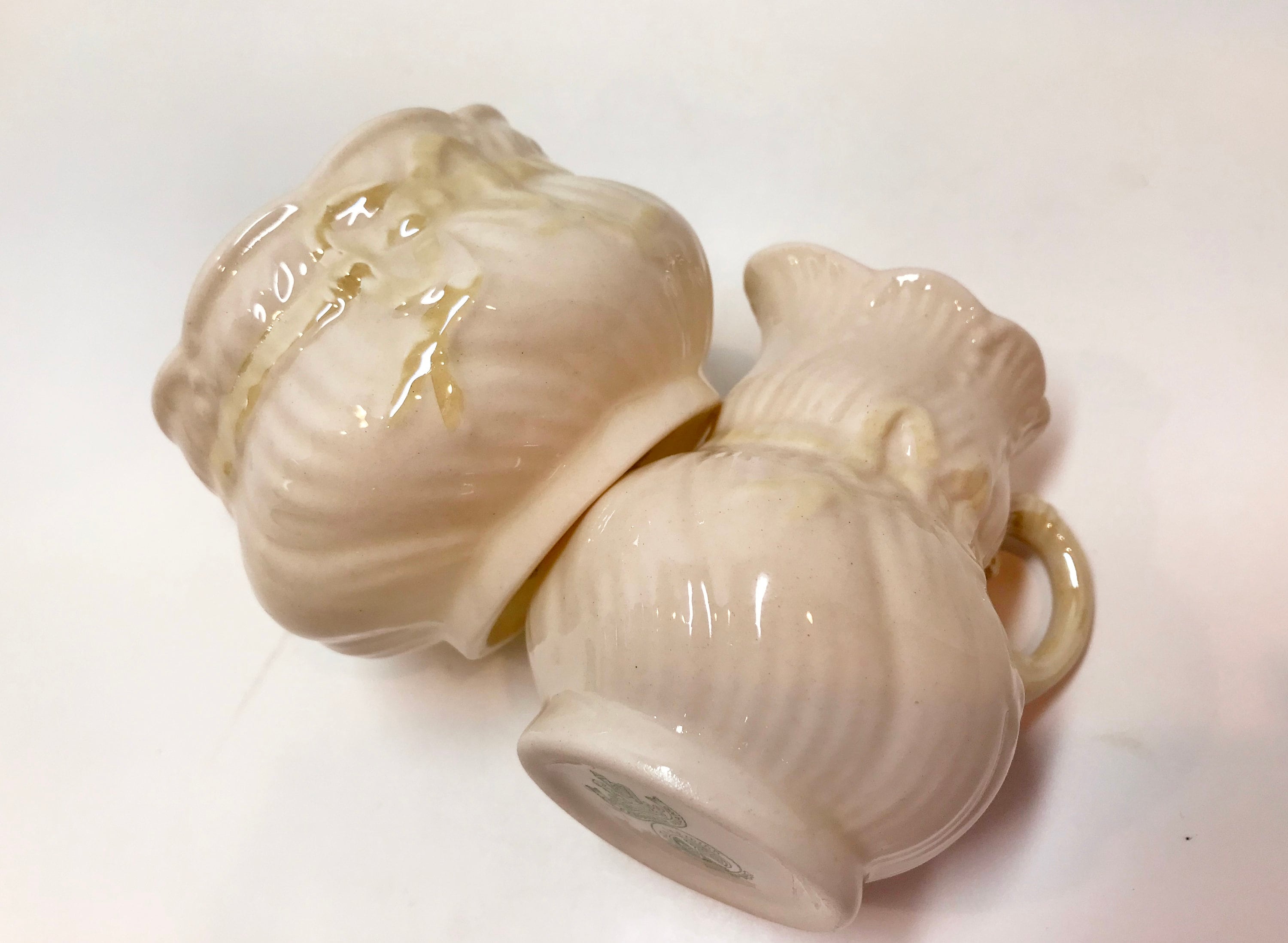 Belleek Sugar Bowl and Creamer, Belleek Ribbon Bow, Fourth Green Mark Belleek, Made in Ireland