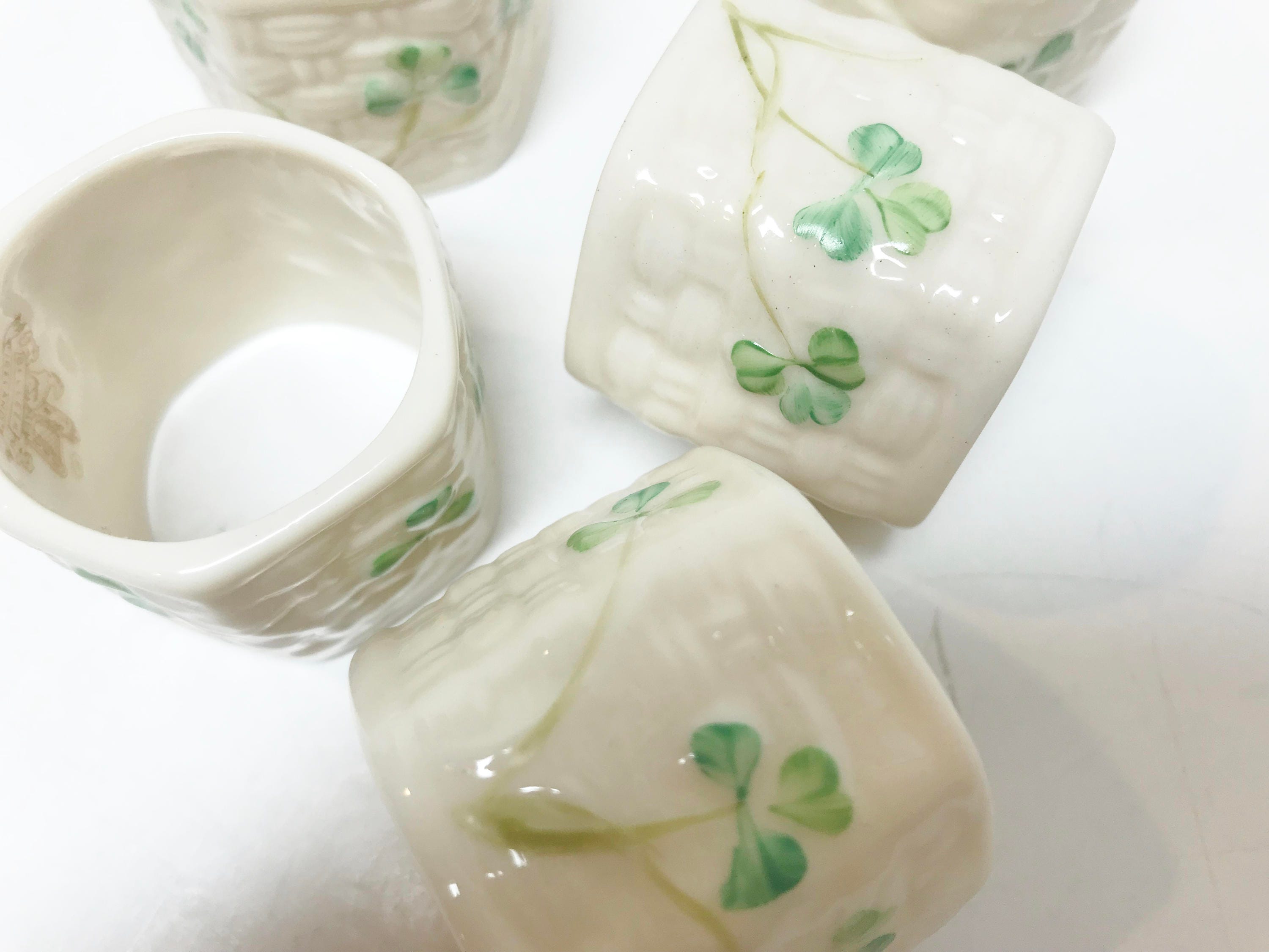 Reserved for SR, Belleek Napkin Rings, Irish Porcelain, Set of Five