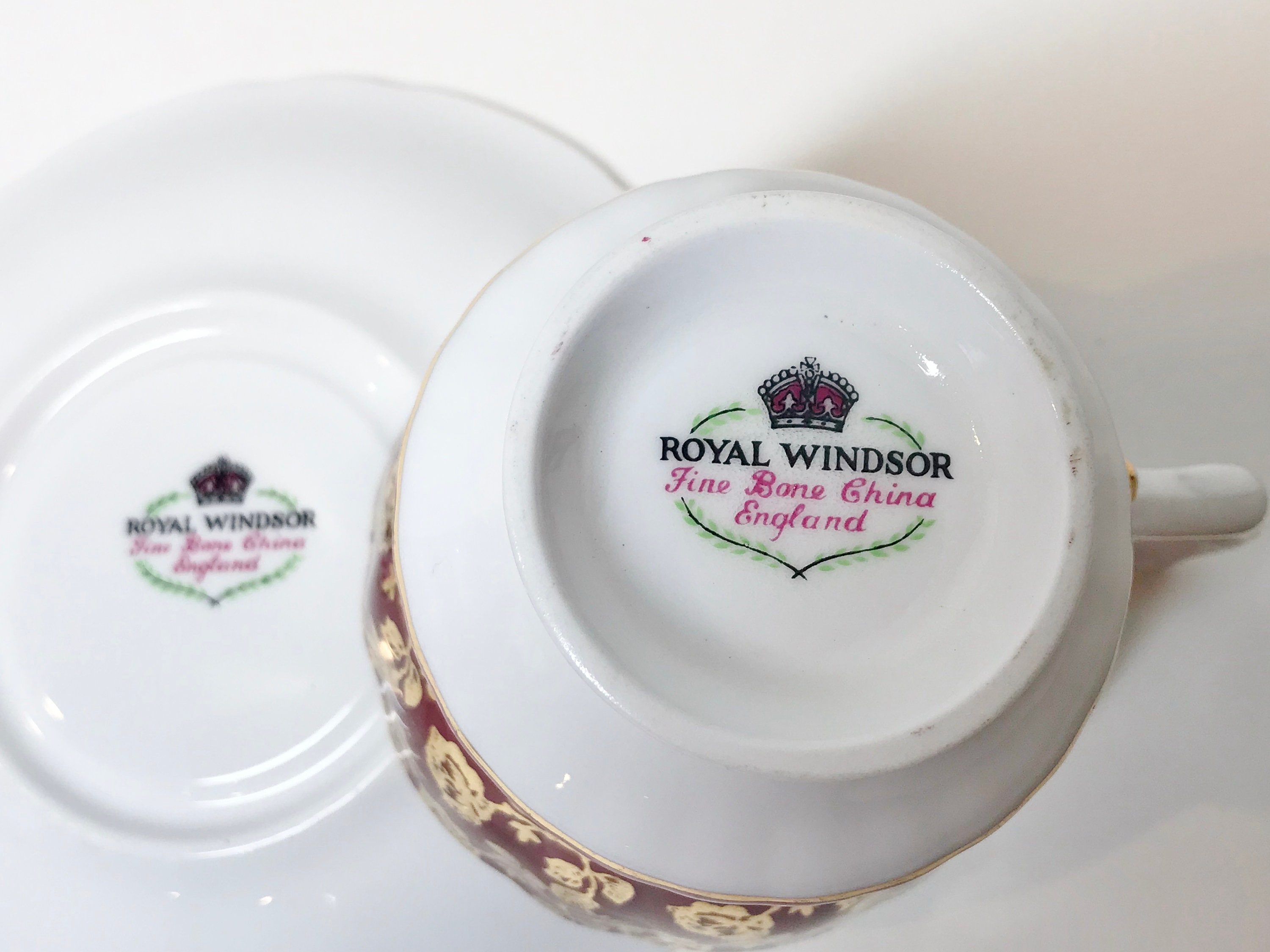 Royal Windsor Tea Cup and Saucer, Red Gold Tea Cups, Tea Cups Vintage