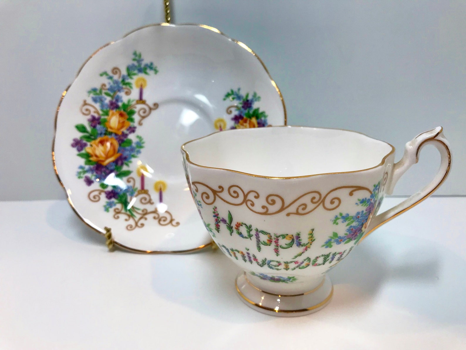 Wedding Anniversary Tea Cup and Saucer Bone China Cup Etsy