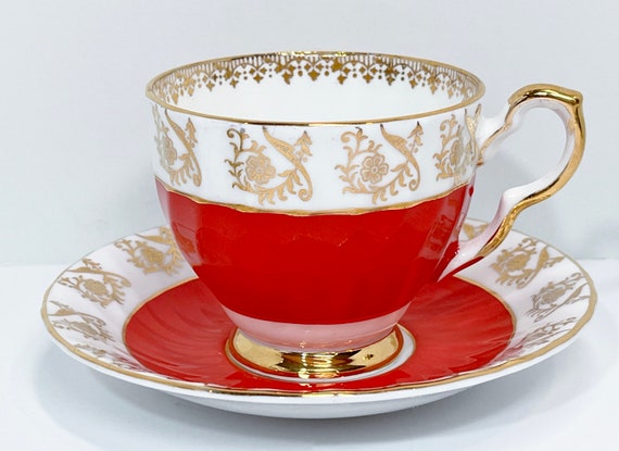 Sutherland Teacup and Saucer , Orange Tea Cup , English Bone China , Antique Tea Cups Vintage , Afternoon Tea , Housewarming Gift for Her