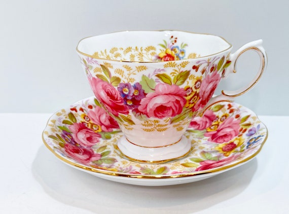 Royal Albert Serena Teacup and Saucer , Pink Rose Teacup , Antique Tea Cup , Floral Tea Cup , Anniversary Gift for Her , Bridal Gift