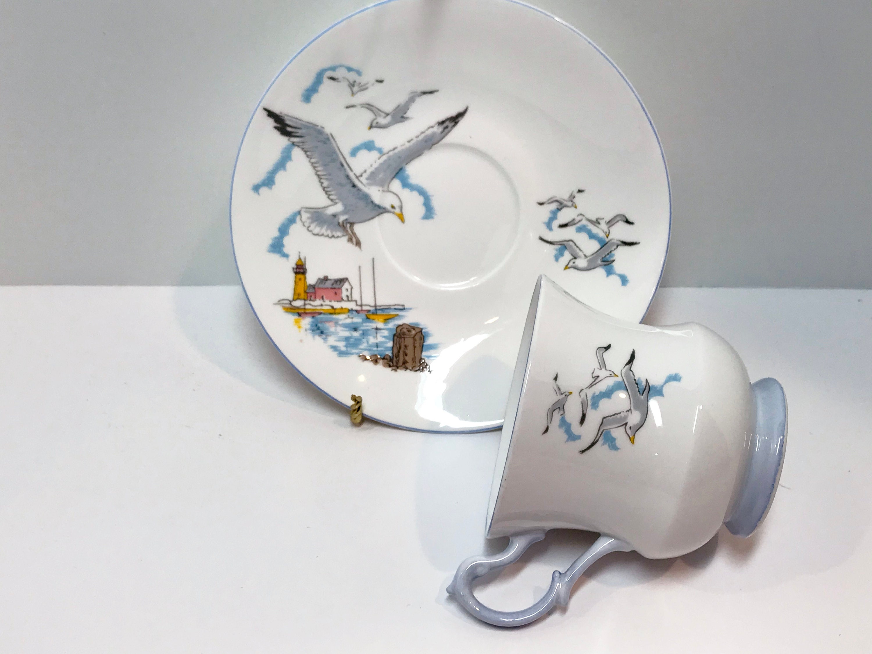 Reserved for L, Queens Rosina Teacup and Saucer, Seagulls Cup, Beach
