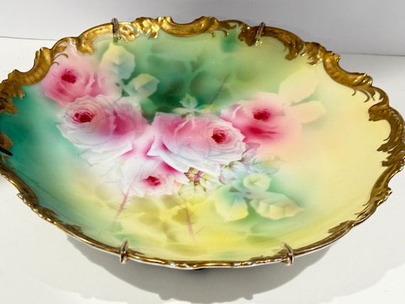 Royal Bayreuth Hand-Painted Roses Plate, Wall Hanging, Serving Dish