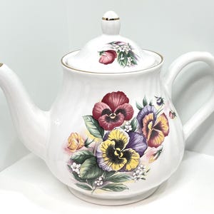 Vintage Arthur Wood Pansy Teapot: Floral Bone China, 1950s England