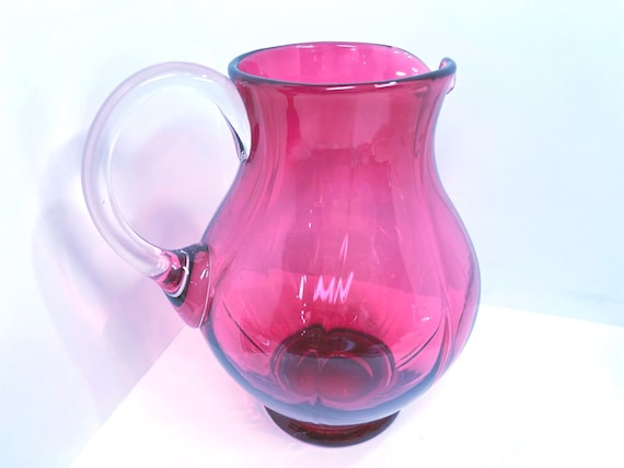 Vintage Cranberry Glass Pitcher, Gift for Her, Anniversary Gift, Gift for Him, Antique Pitcher, Hand Blown Pitcher, Housewarming Gift