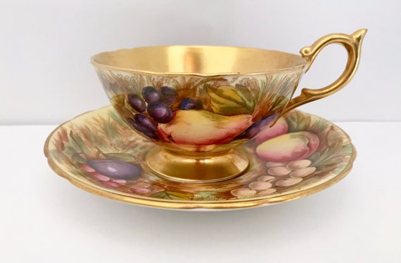 Aynsley Orchard Teacup, Aynsley Teacup Signed, Gold Fruit Teacup, D Jones Teacup, English Teacups, Anniversary Gift, Gift for Sweetheart