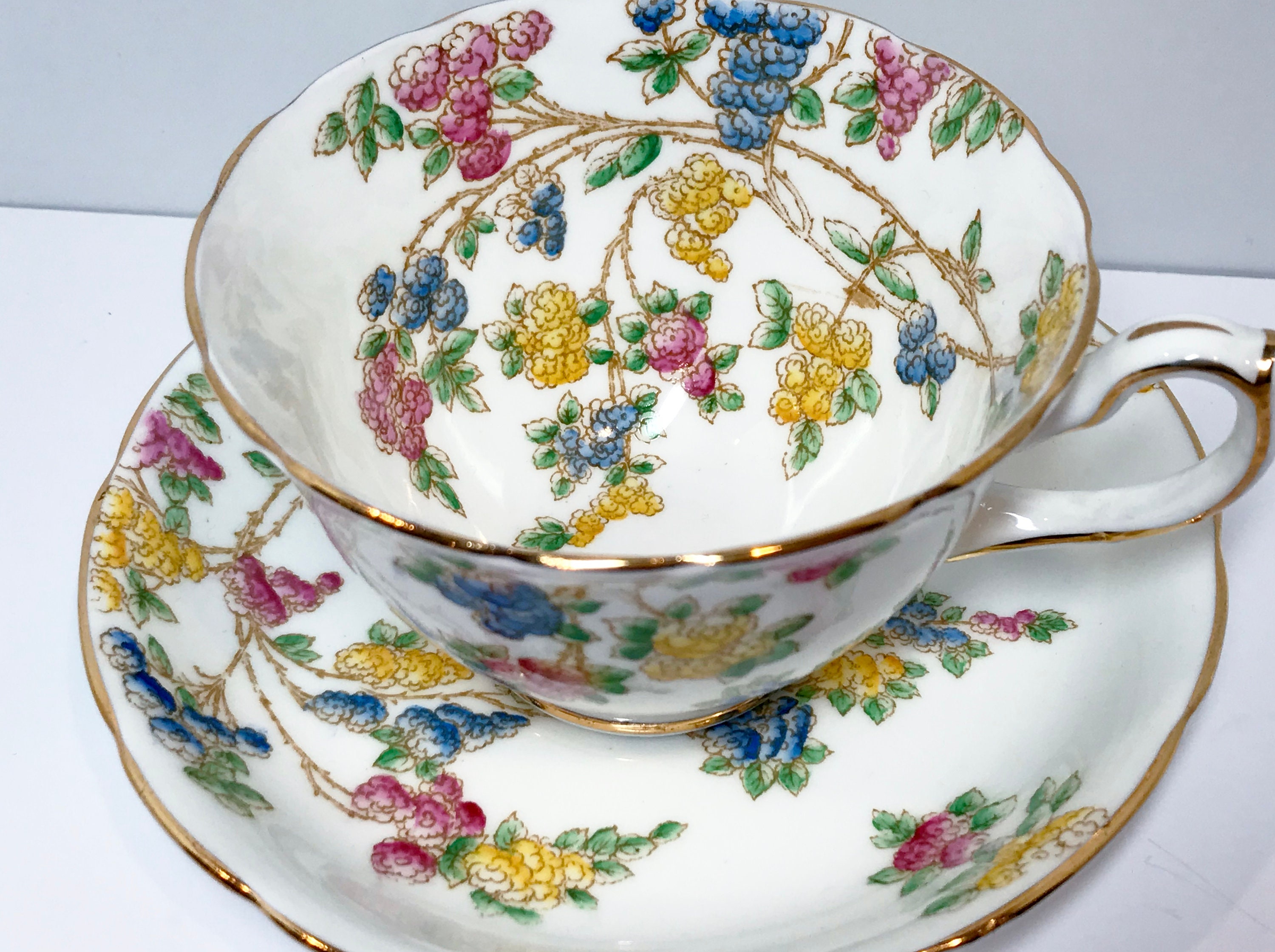 Hammersley Tea Cup and Saucer, English Teacups, Hand Painted Tea Cups