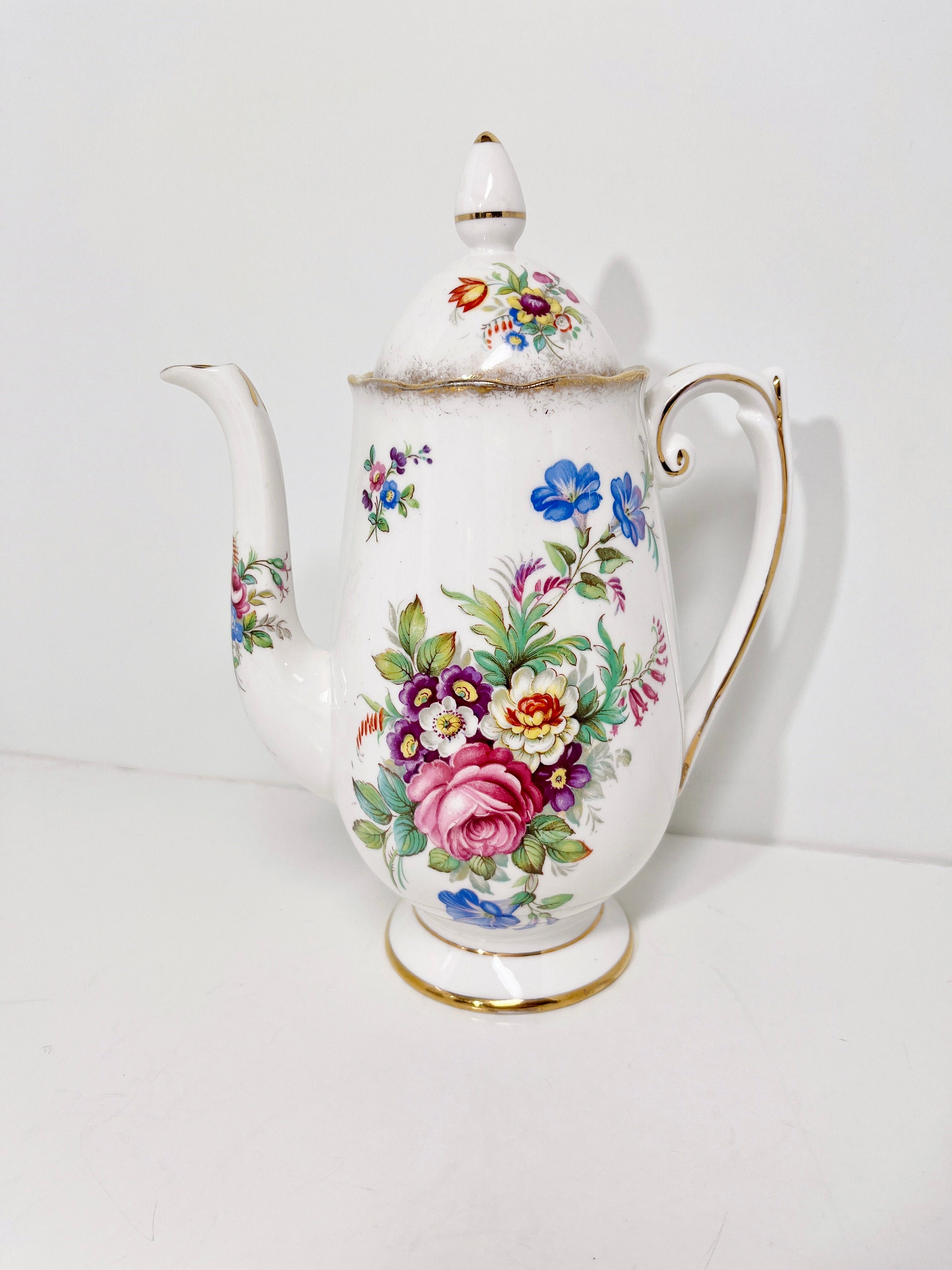 Roslyn Teapot Minuet Teapot Floral Teapot English Bone China Teapot
