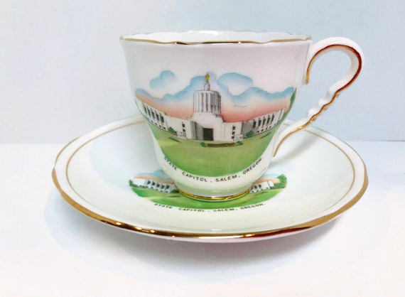 Oregon Teacup and Saucer ,  Royal Stafford Teacup , Salem Oregon Tea Cup , Old Salem Oregon , Friend Gift for Her