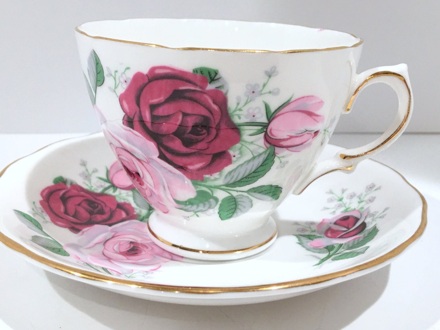 Royal Vale Rose Tea Cup and Saucer, English Bone China Cups, Antique Teacups, Vintage Tea Cups