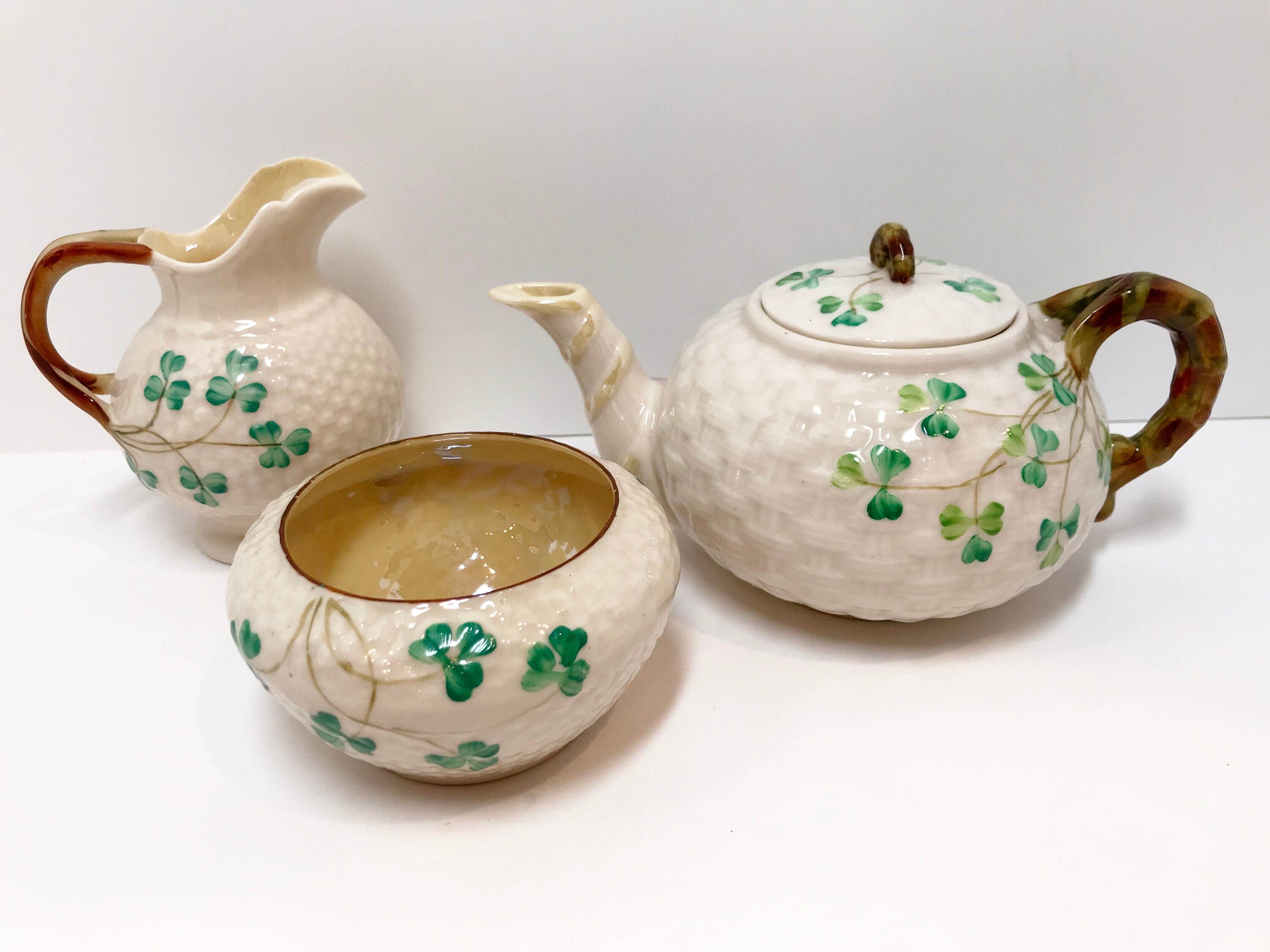 RARE One Person Shamrock Belleek Teapot, Belleek Tea Set, Irish Teapot
