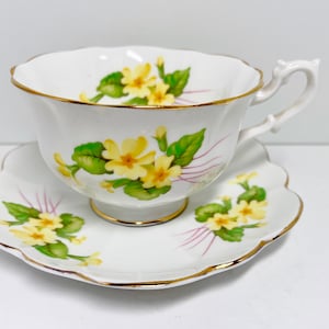Primrose Shelley Teacup and Saucer: Atholl Thorn Handle, Floral China