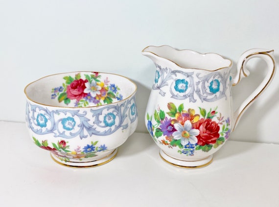Royal Albert Creamer and Sugar, Fragrance Pattern, Gifts for Her, Housewarming Gift, Anniversary Gift, Paragon Sugar Bowl, Birthday Gift