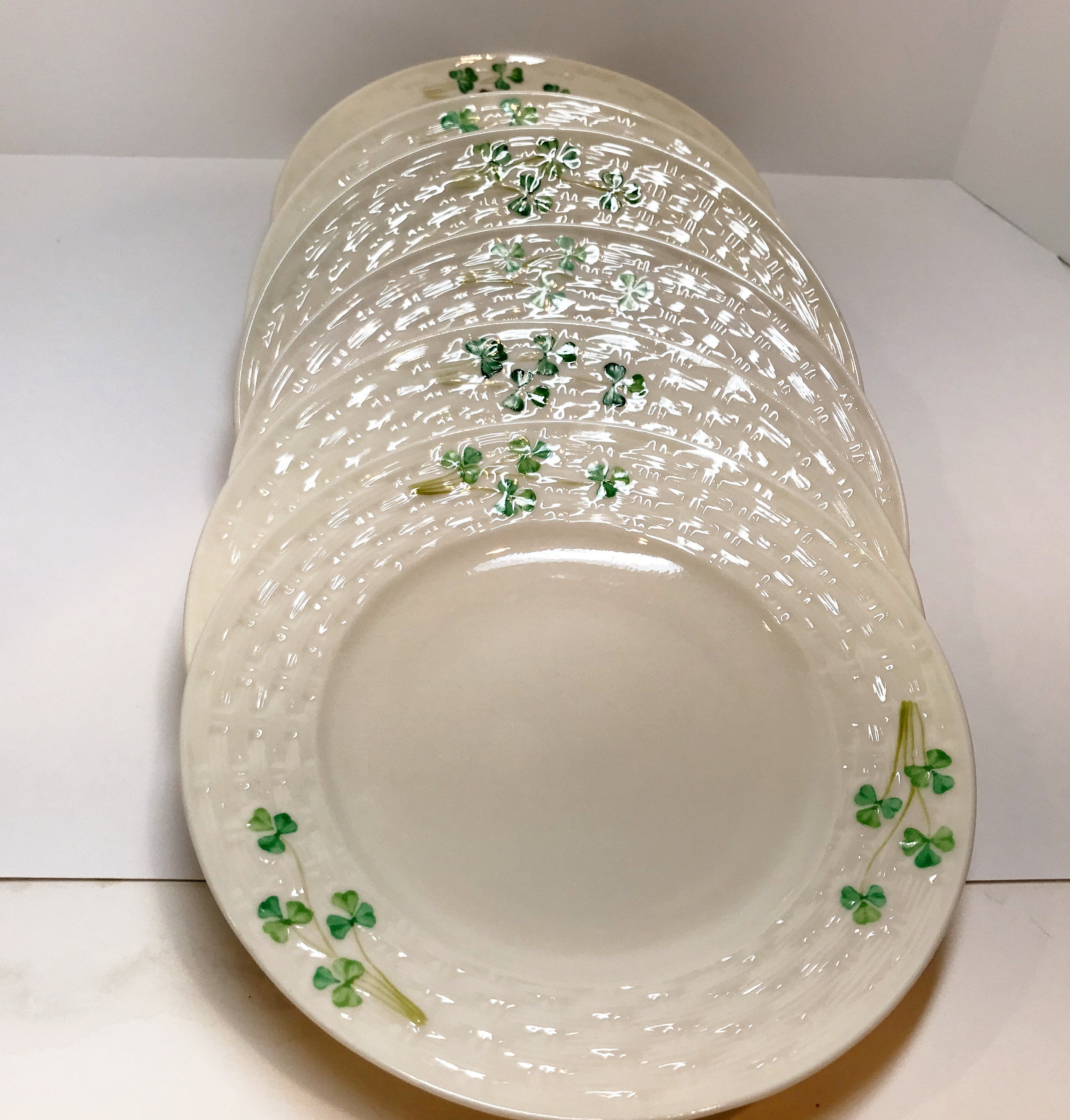 Set of 6 Belleek Plates, Shamrock Ware Plates, Belleek Shamrock Ware